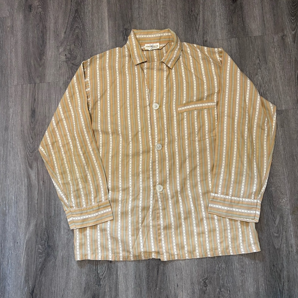 Vintage 1970s Johnny Carson Button-Up Shirt Men’s Sz Large Yellow Green White